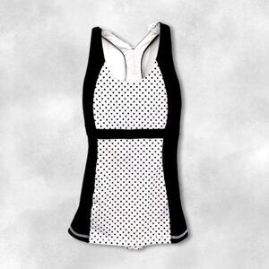 Lululemon Run Fast Tank Top Racerback Built-In Shelf Bra Mod Dot Black White W 2